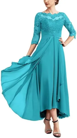 Mother of The Groom Dresses for Wedding Women's Lace Applique 3/4 Sleeve Chiffon Formal Evening Gown PRY166