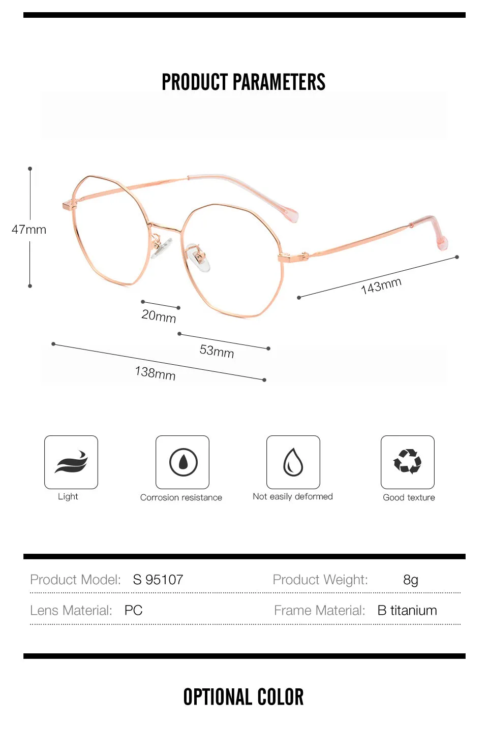 Muzz Unisex Full Rim Irregular Polygon Titanium Frame Eyeglasses 95107