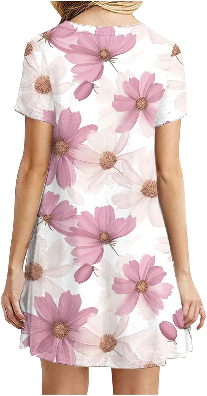 NaRHbrg Womens Short Sleeve Plus Size T-Shirt Dress Summer Casual Dress Loose Swing A-Line Summer Tunic Dresses with Pockets