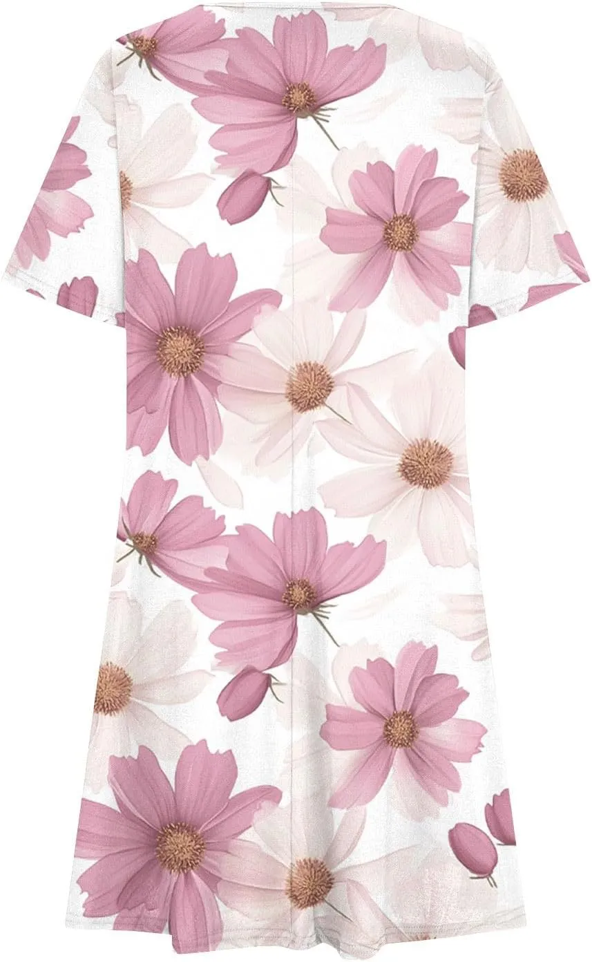 NaRHbrg Womens Short Sleeve Plus Size T-Shirt Dress Summer Casual Dress Loose Swing A-Line Summer Tunic Dresses with Pockets