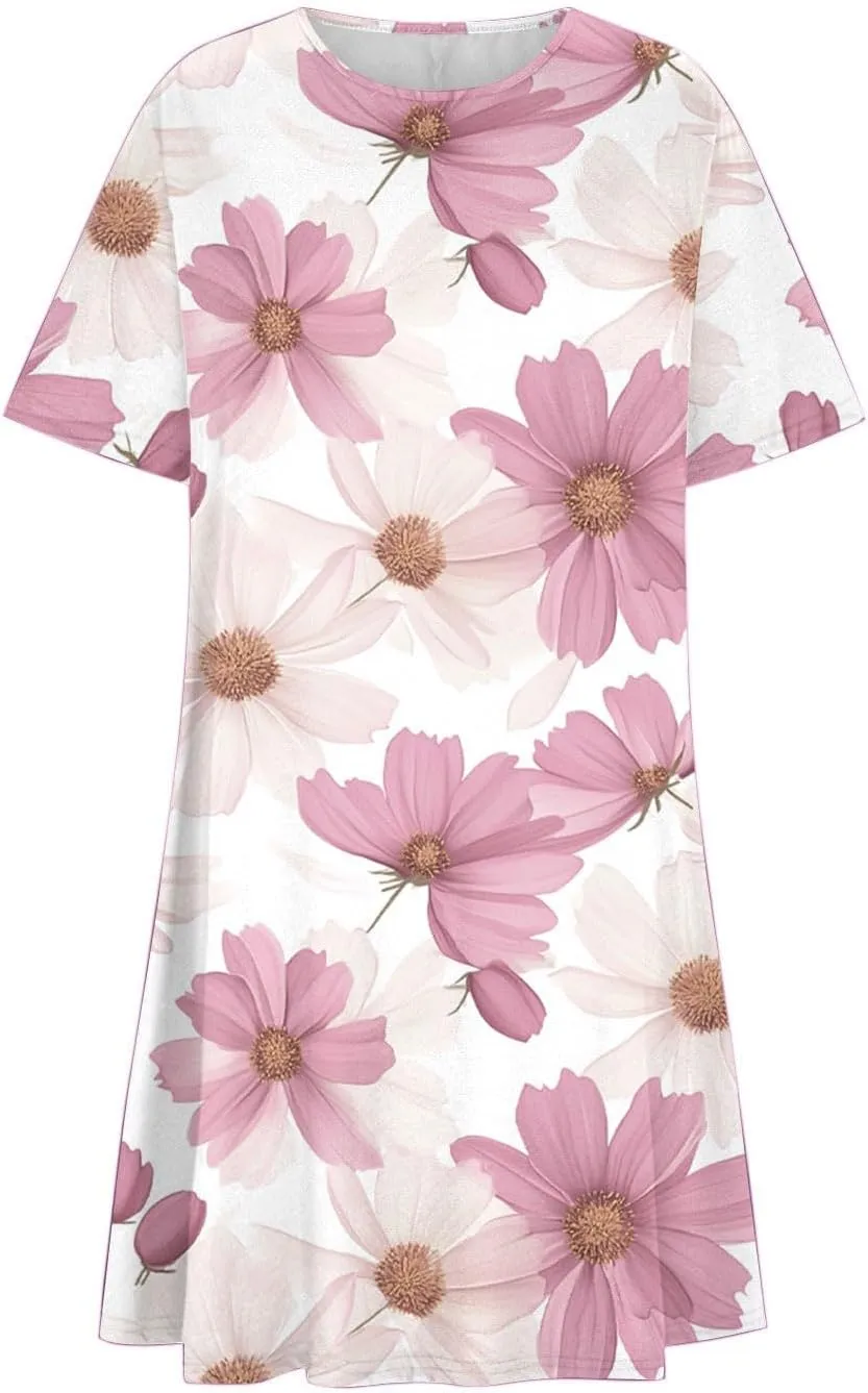 NaRHbrg Womens Short Sleeve Plus Size T-Shirt Dress Summer Casual Dress Loose Swing A-Line Summer Tunic Dresses with Pockets