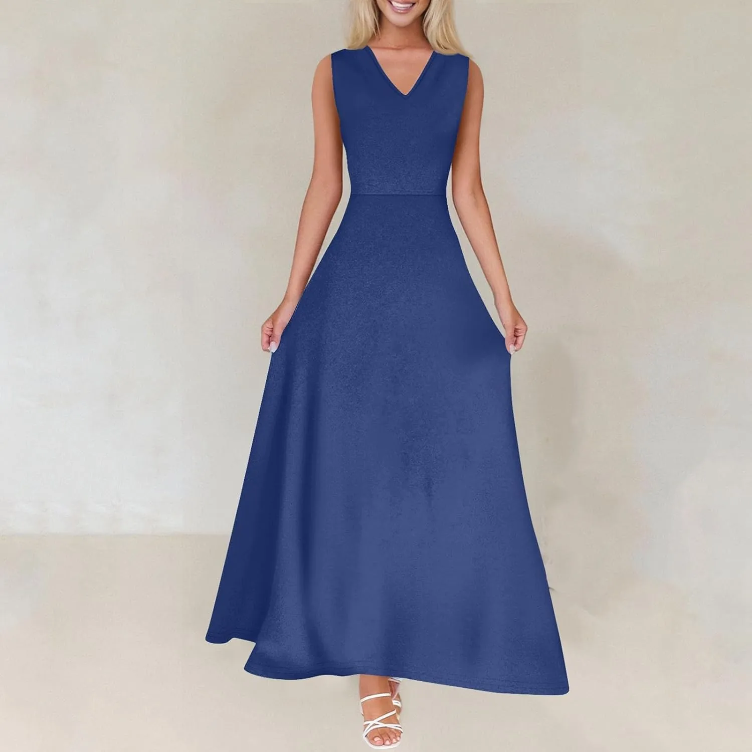NBXNZWF Summer Dresses for Women 2025 Sleeveless Floral Print V Neck Sundresses Swing Flowy Beach Wedding Guest Maxi Dresses