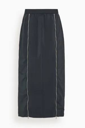 Nylon Zipper Maxi Skirt in Black