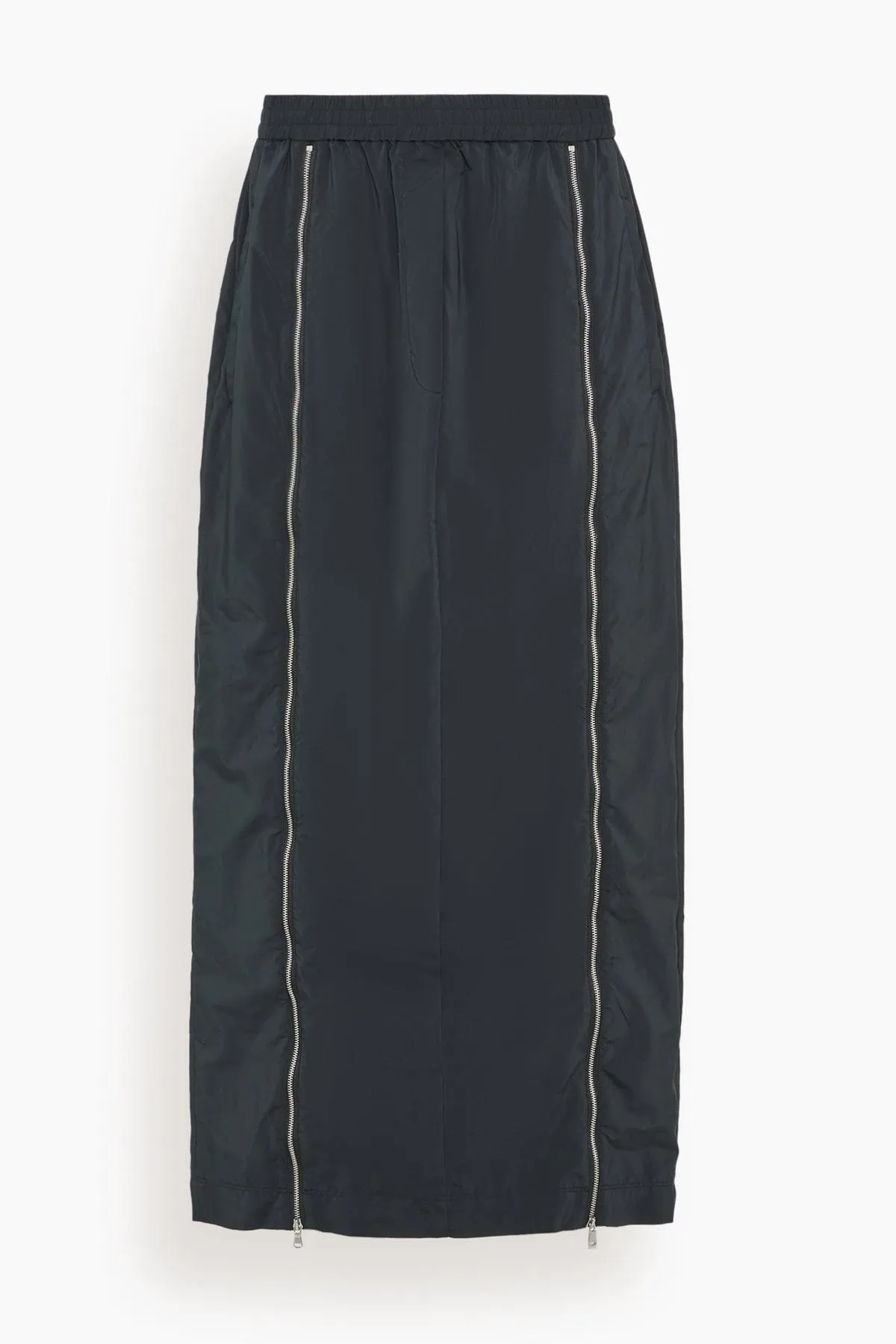 Nylon Zipper Maxi Skirt in Black