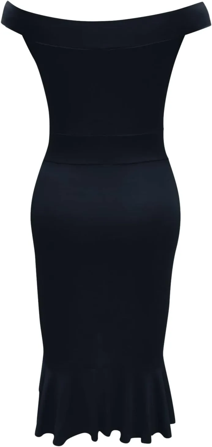 Off Shoulder Dress Ladies Sexy Slit Ruffle Irregular Hem Casual Open Back Plain Off Midi A-Line Zipper Cocktail
