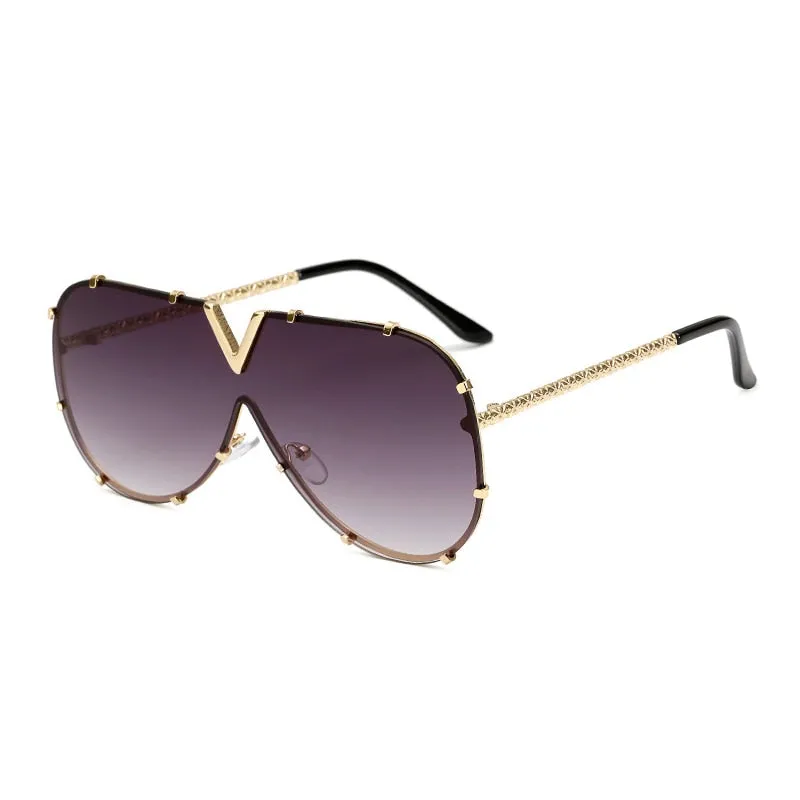 Oversized Rimless Sunglasses with Mirror Lens