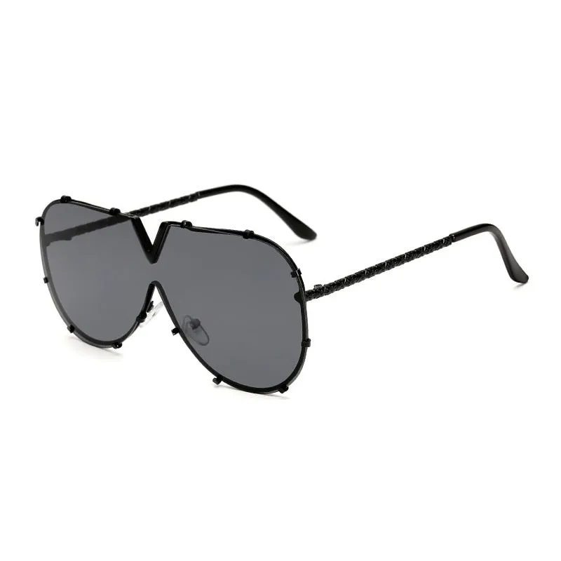 Oversized Rimless Sunglasses with Mirror Lens
