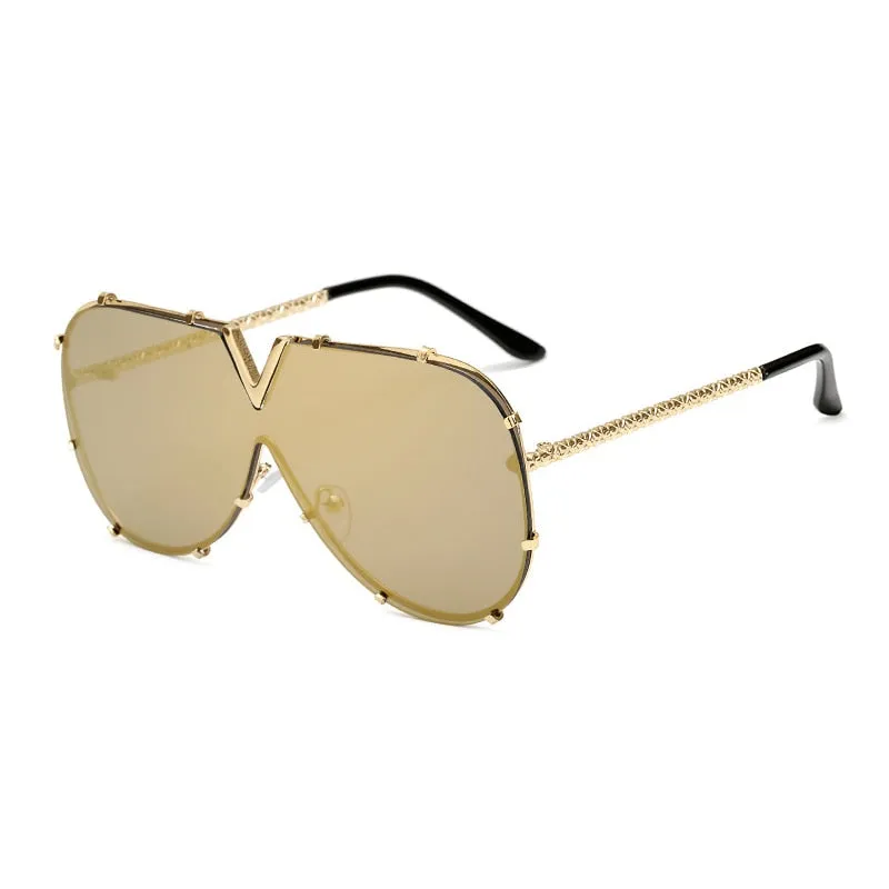 Oversized Rimless Sunglasses with Mirror Lens
