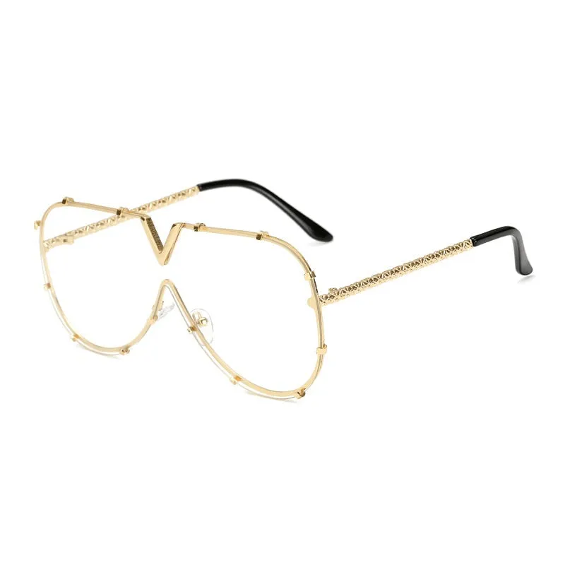 Oversized Rimless Sunglasses with Mirror Lens