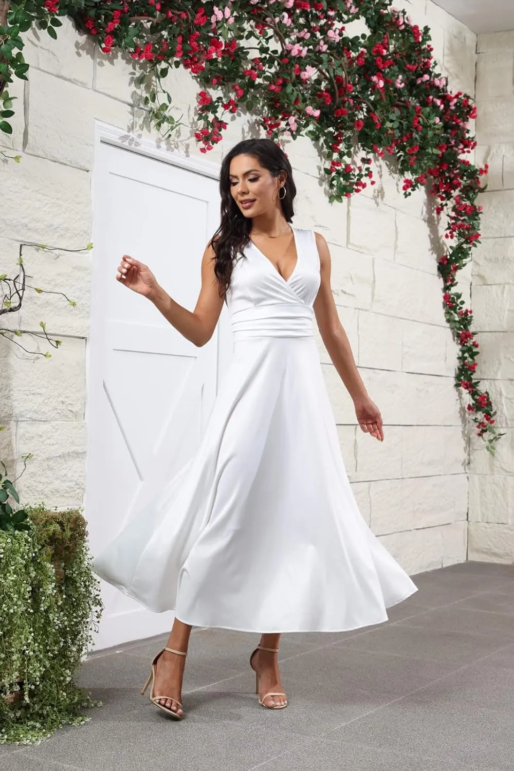 Palaver Summer Dresses for Women 2025 Elegant Wrap V Neck Sleeveless Maxi Dress Print Flowy Beach Vacation Boho Sundresses