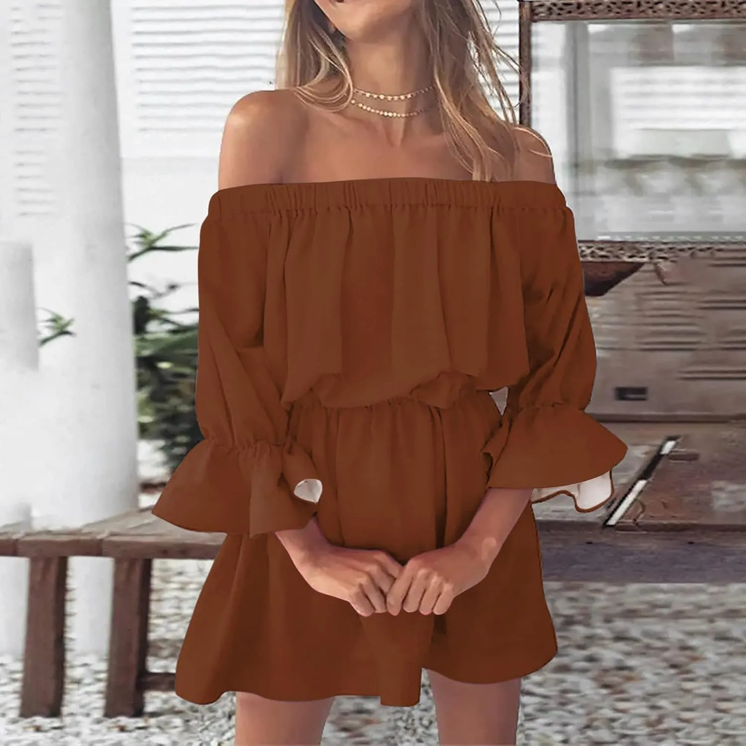 Party Dresses for Women 2025 Off Shoulder Floral Printed Summer Mini Dress Square Neck Ruffle Swing Boho Sun Dress