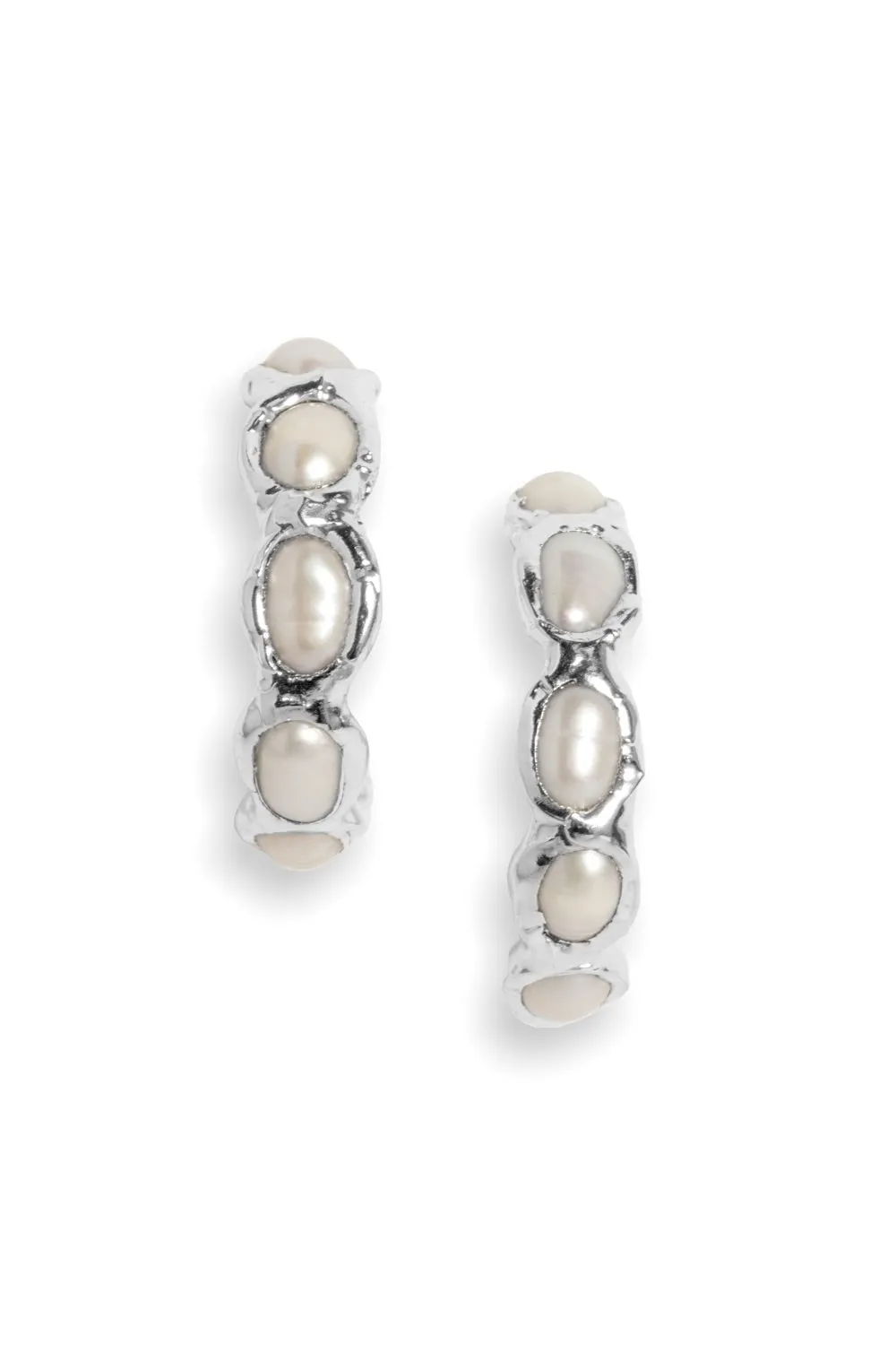 Pearl Hoops in Silver