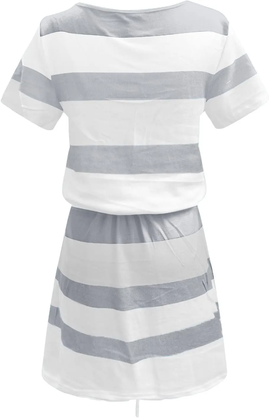 Petite Dresses for Women 2025 Summer Drawstring Waist Stripes Dress Casual Short Sleeve V Neck Mini Dress with Pocket