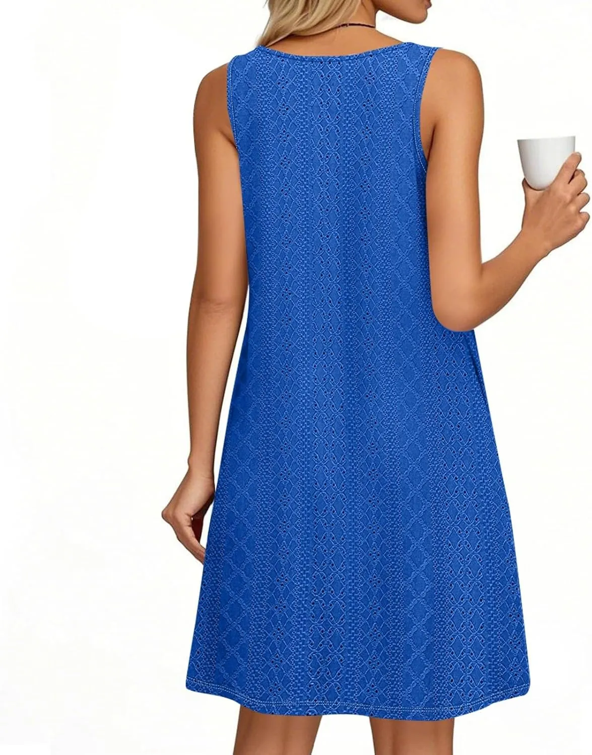 PETYCZEN Beach Dresses for Women 2025 Summer Keyhole Neck Eyelet Dress with Pockets Casual Vacation Tank Dress Beach Cover Up