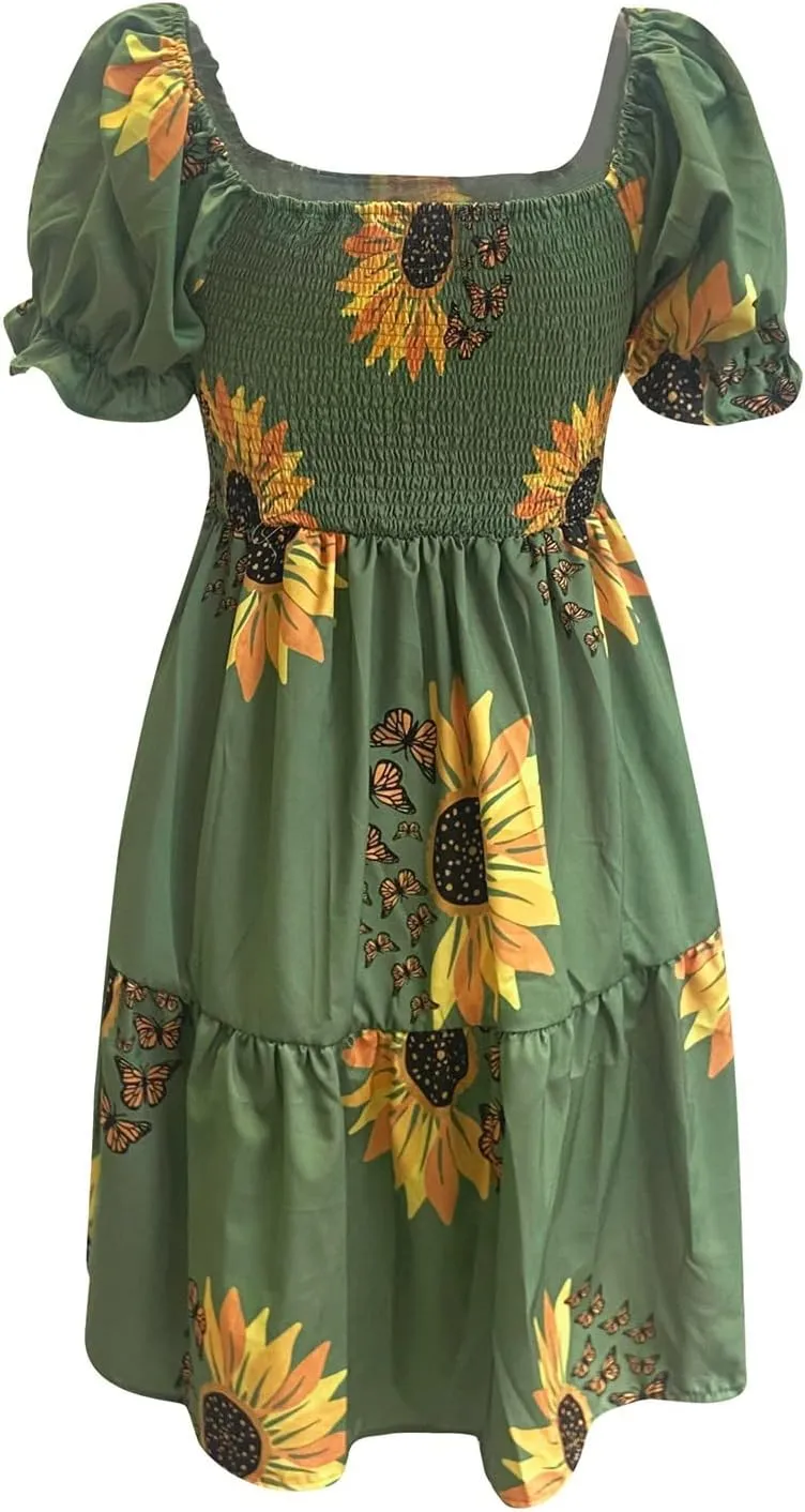 PETYCZEN Off The Shoulder Dresses for Women Cute Summer Short Sleeve Mini Floral Dress Sexy Casual Babydoll Beach Party Dress