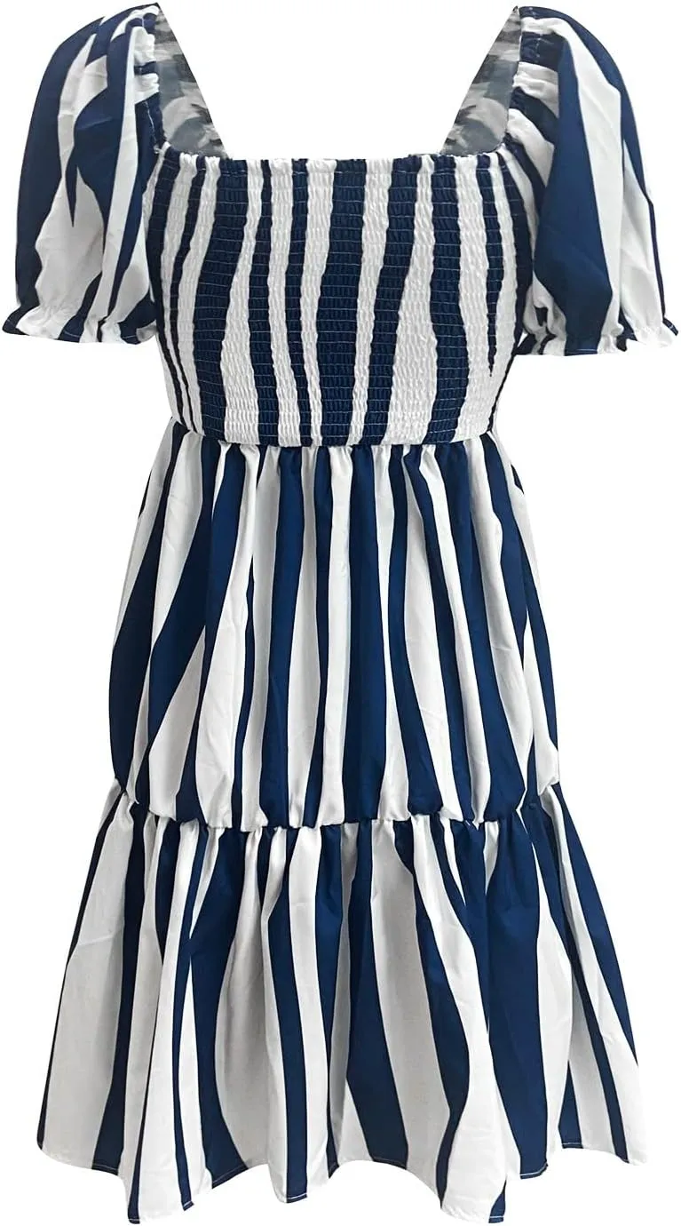 PETYCZEN Off The Shoulder Dresses for Women Cute Summer Short Sleeve Mini Floral Dress Sexy Casual Babydoll Beach Party Dress