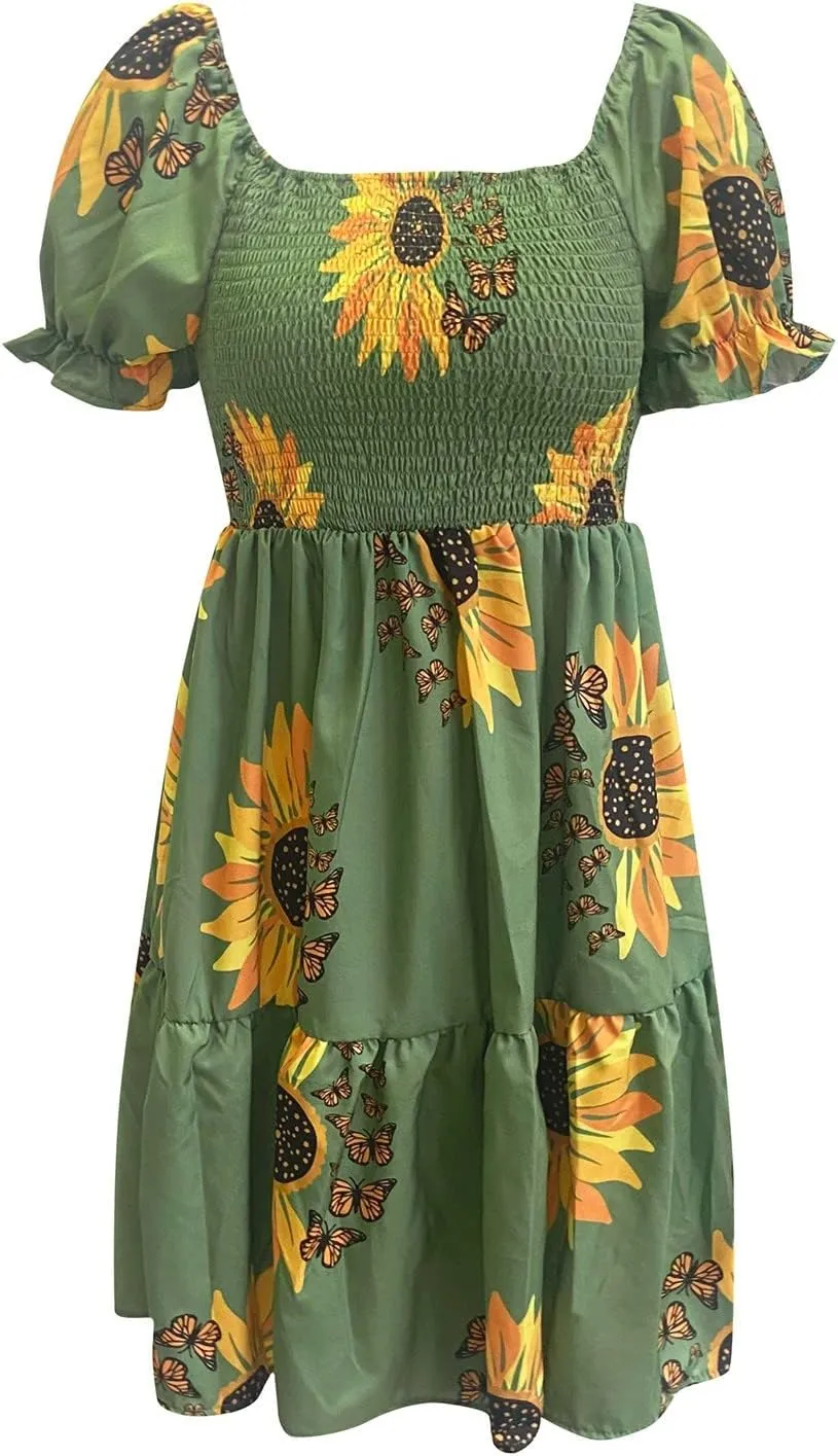 PETYCZEN Off The Shoulder Dresses for Women Cute Summer Short Sleeve Mini Floral Dress Sexy Casual Babydoll Beach Party Dress