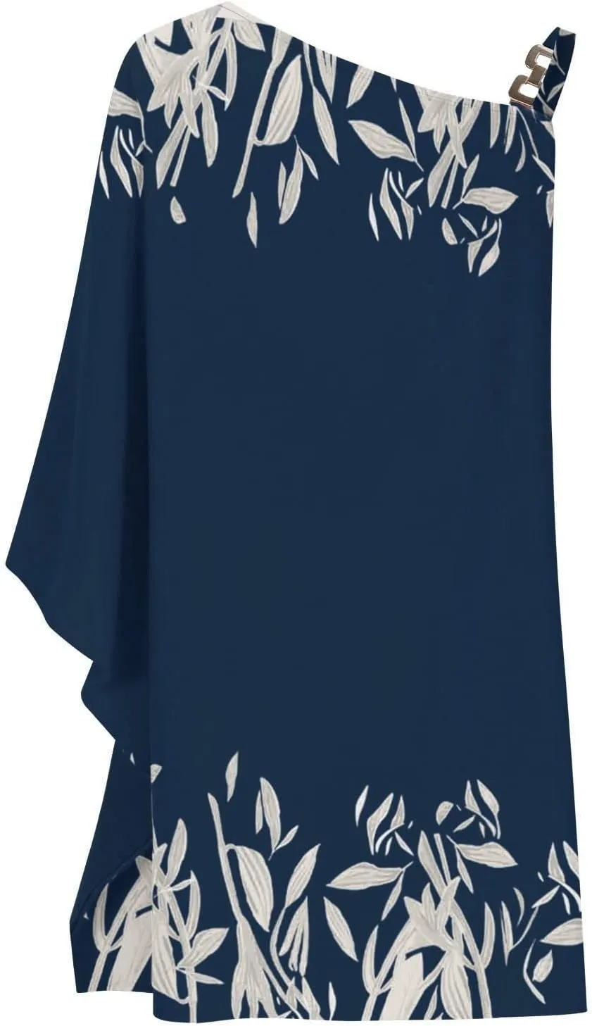 PETYCZEN One Shoulder Dresses for Women Summer Floral Print Batwing Sleeve Ruched Dress Sexy Side Split Club Cocktail Dresses