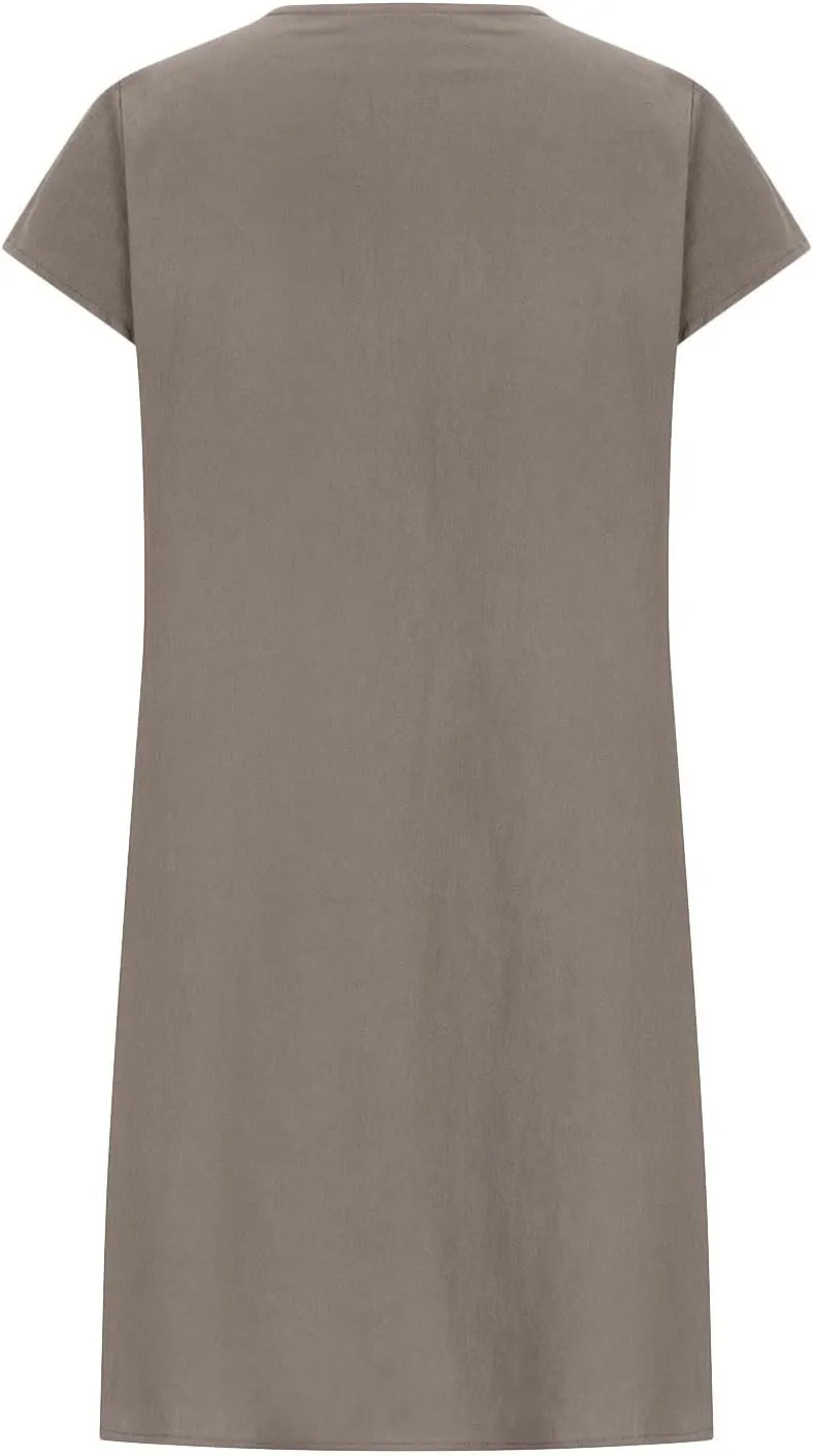 Pleated Cotton Linen Dresses for Women 2024 Knee Length Dress Plus Size Short Sleeve Shift Sundress Casual Beachwear