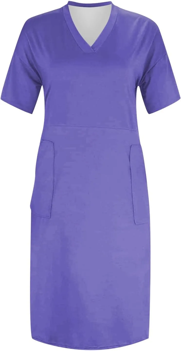Plus Size Dresses for Curvy Women Oversize T Shirt Midi Dress Loose Short Sleeve V Neck Dress