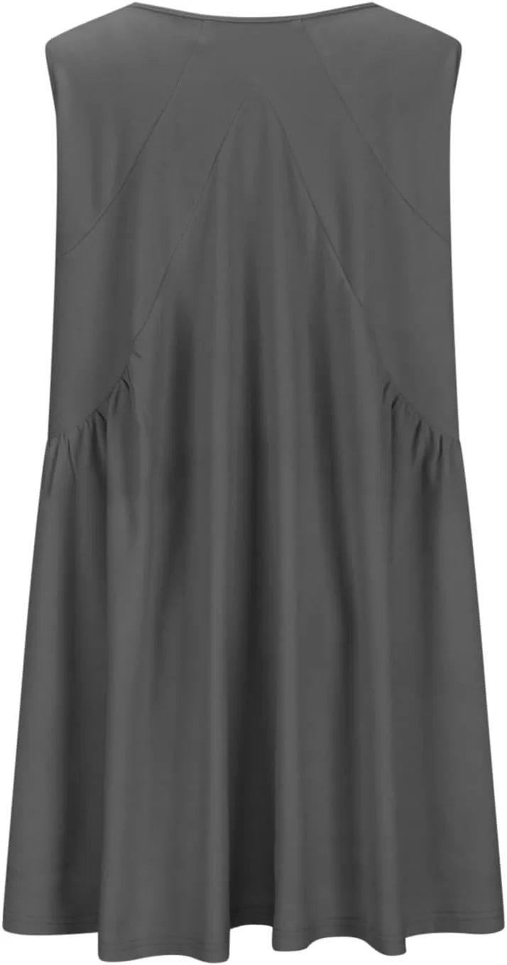 Plus Size Mini Dress for Women Sleeveless Sundress Casual Summer V Neck Dresses Loose Fit Trendy Tops