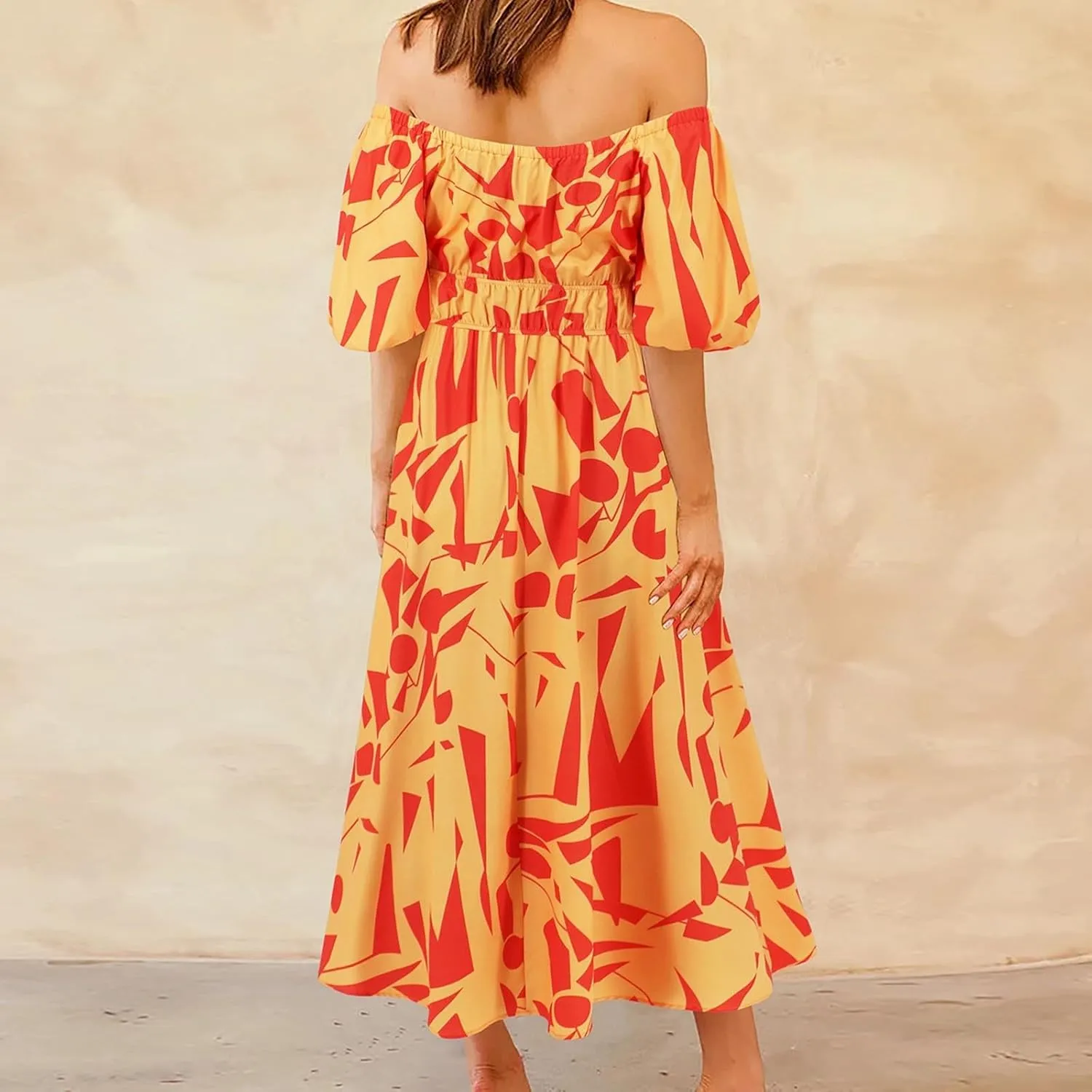 Plus Size Summer Dresses for Women Vacation Off Shoulder Puff Sleeve Tiered Flowy Boho Dress Floral Smocked Sundress