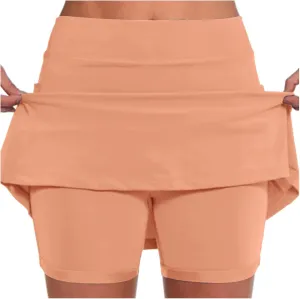 Plus Size Swim Skirt Womens Casual Solid Tennis Pocket Skirt Yoga Sport Active Skirt Shorts Skirt Costume Skater