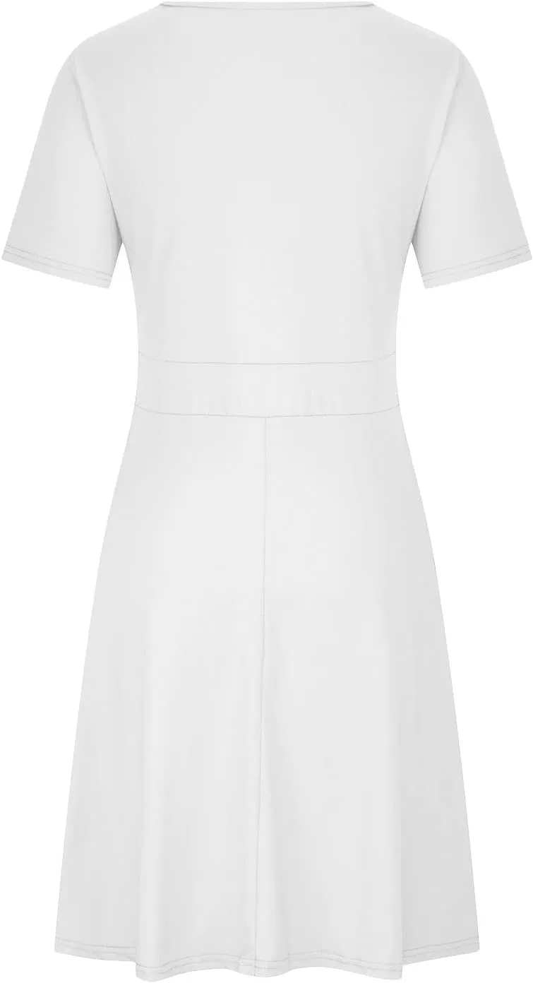 PTOLOCIF Plus Size Dresses for Curvy Women 2024 Summer Short Sleeve Wrap V Neck Midi Dress High Waisted Causal Swing Dress