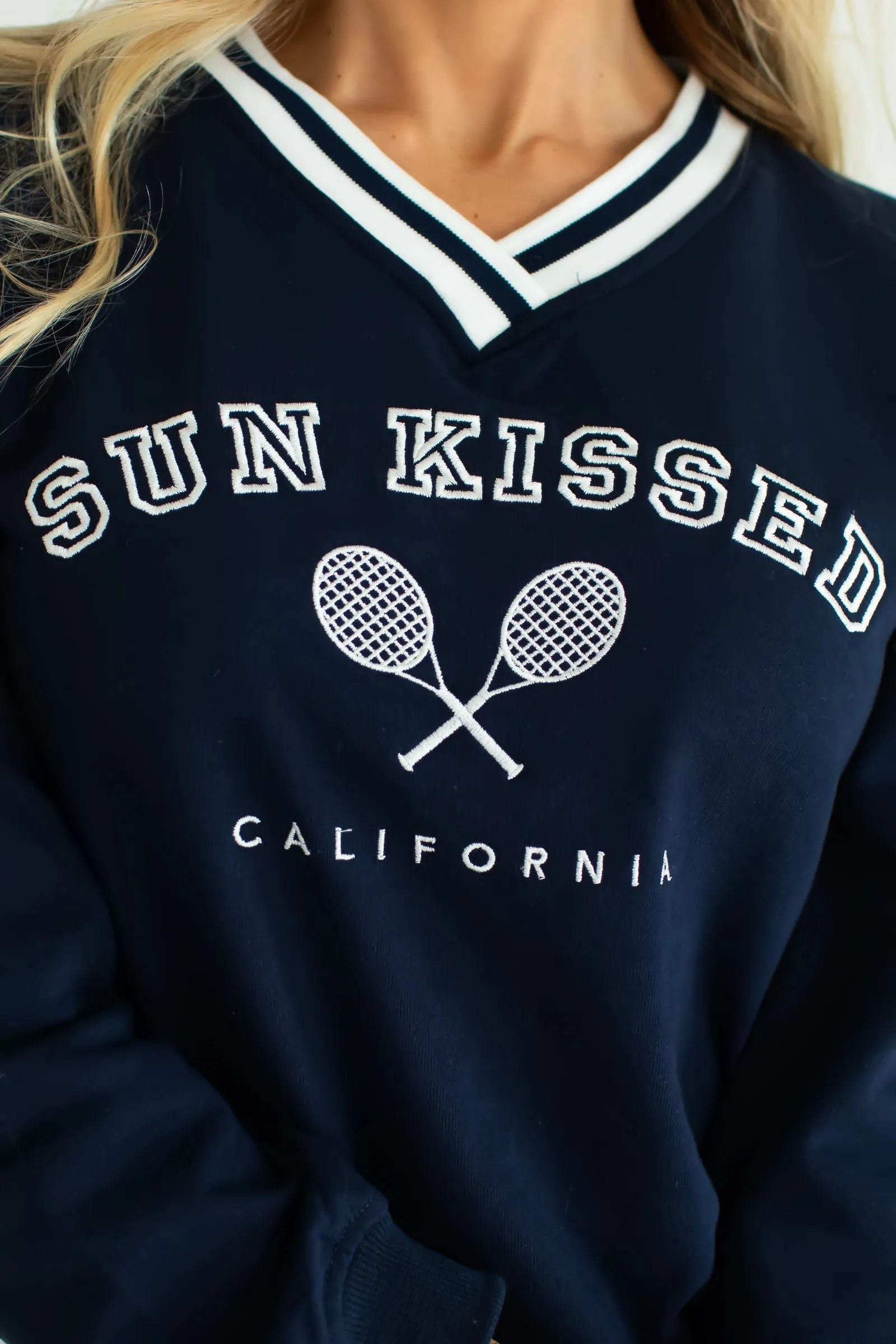 "Sun Kissed" Embroidered Sweatshirt - Navy
