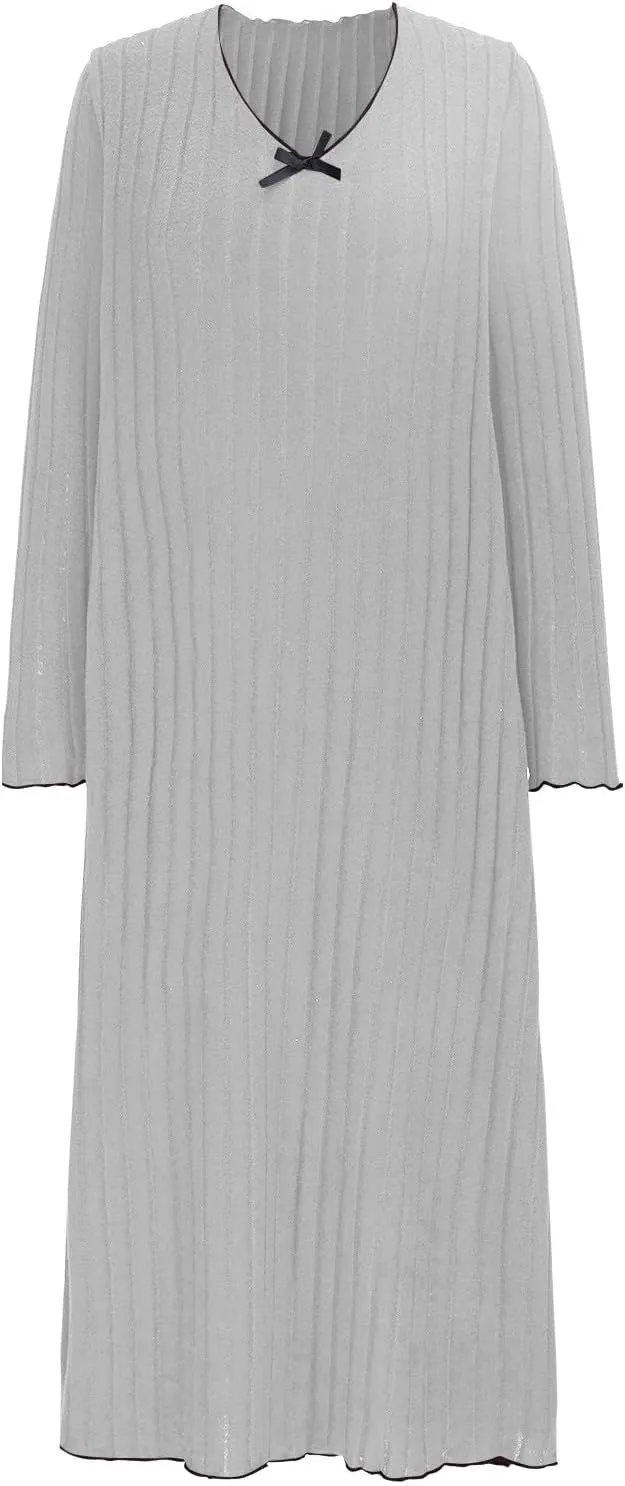 Ribbed Knit Dress for Women 2025 Trendy V Neck Long Sleeve Bodycon Midi Dresses Plus Size Fashion Comfy Slim Dress