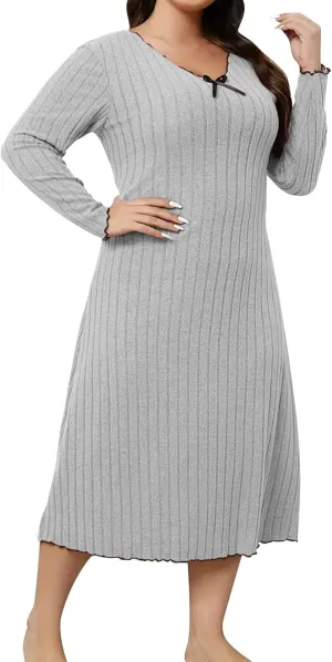 Ribbed Knit Dress for Women 2025 Trendy V Neck Long Sleeve Bodycon Midi Dresses Plus Size Fashion Comfy Slim Dress