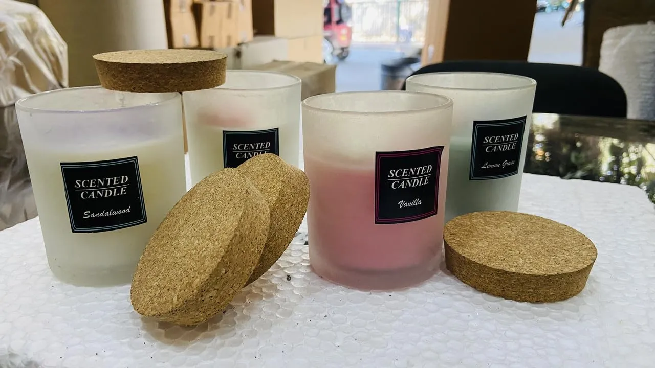 RJKART Gift Box of Glass Jar with Cork Cover Aroma Therapy Candles for Birthday Anniversary (Pack of 2)