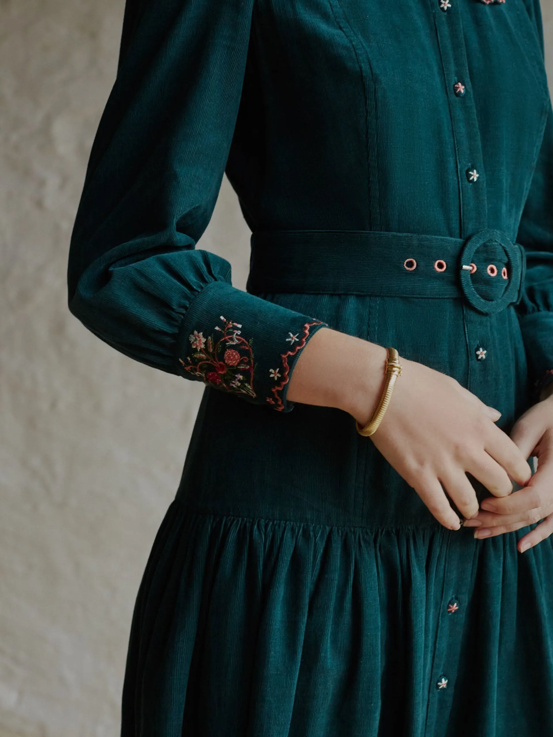 Rosie evergreen embroidered dress