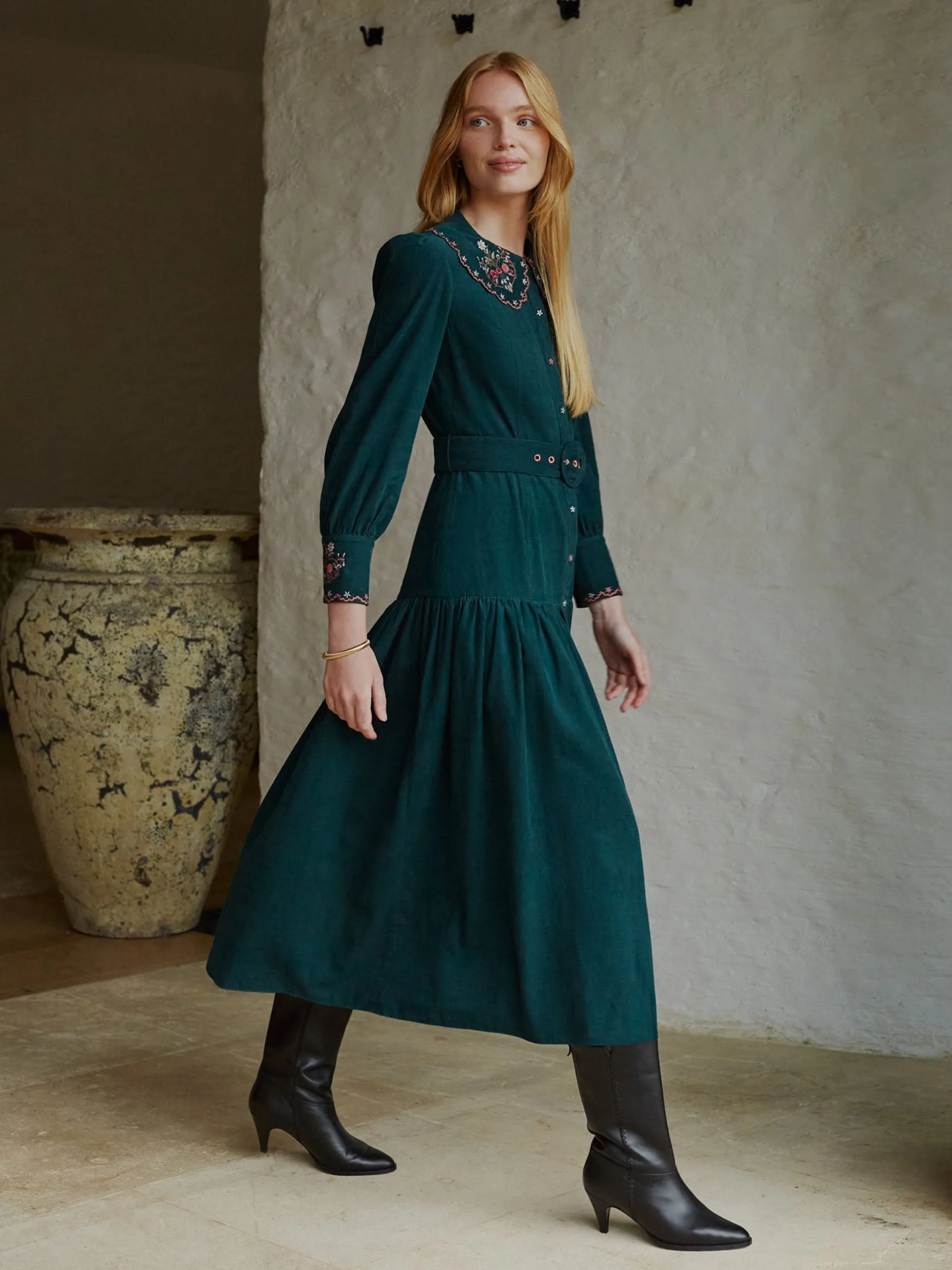 Rosie evergreen embroidered dress