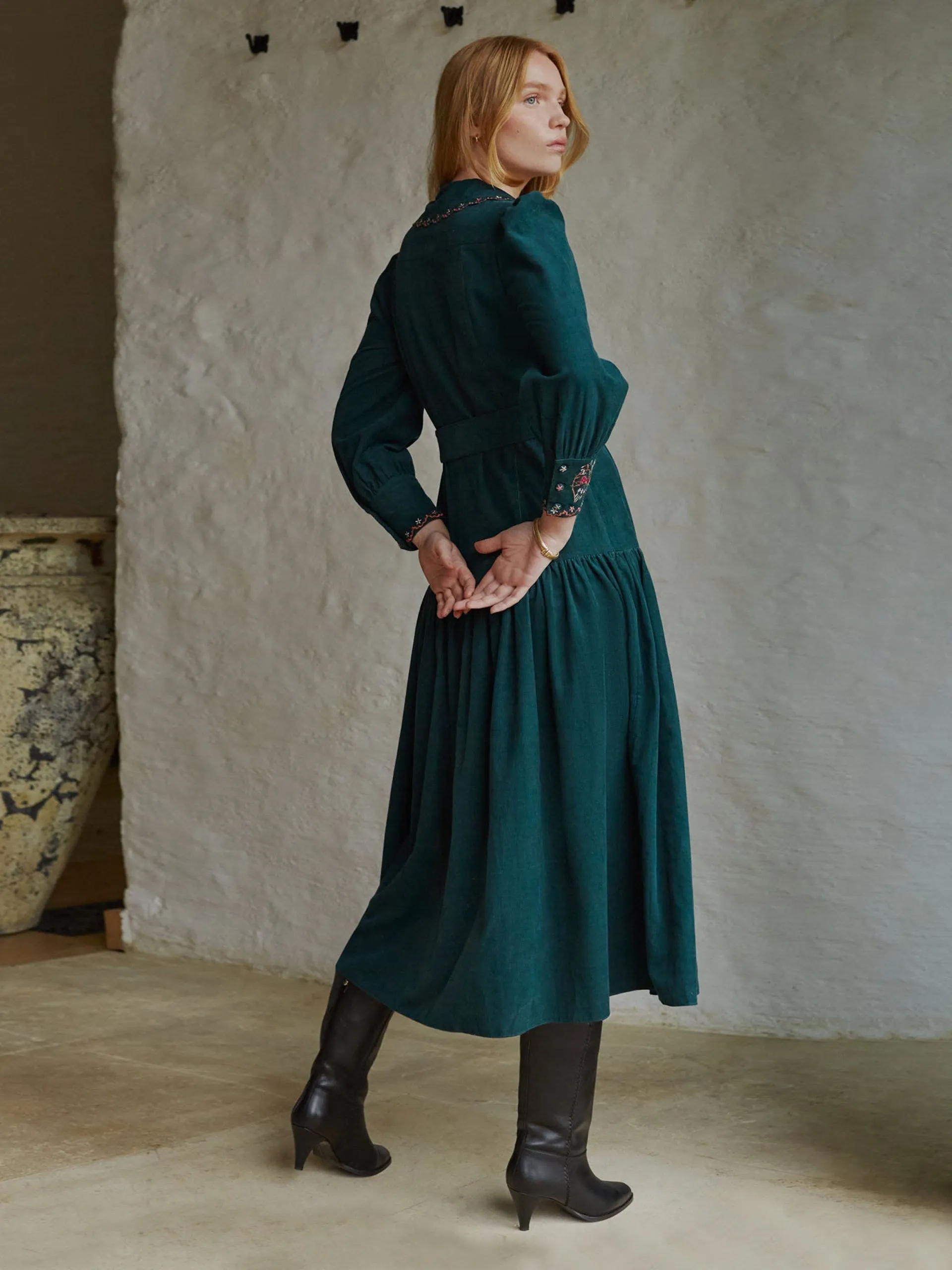Rosie evergreen embroidered dress