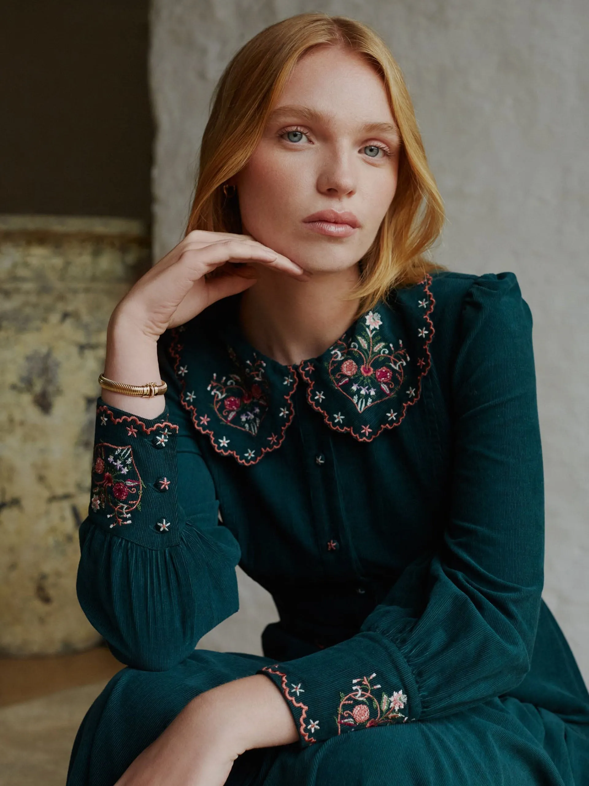 Rosie evergreen embroidered dress