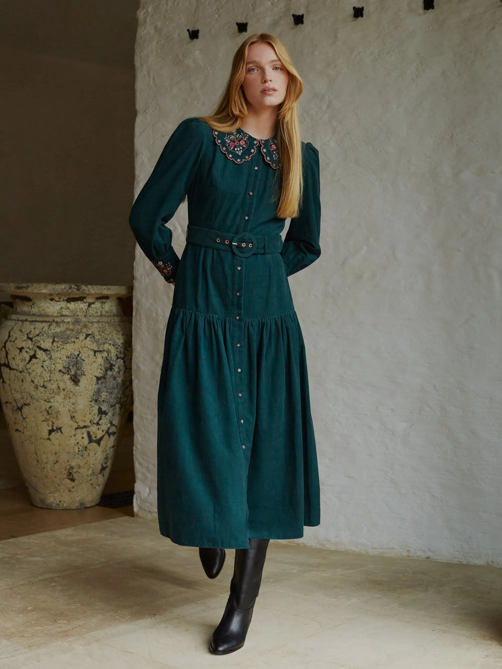 Rosie evergreen embroidered dress