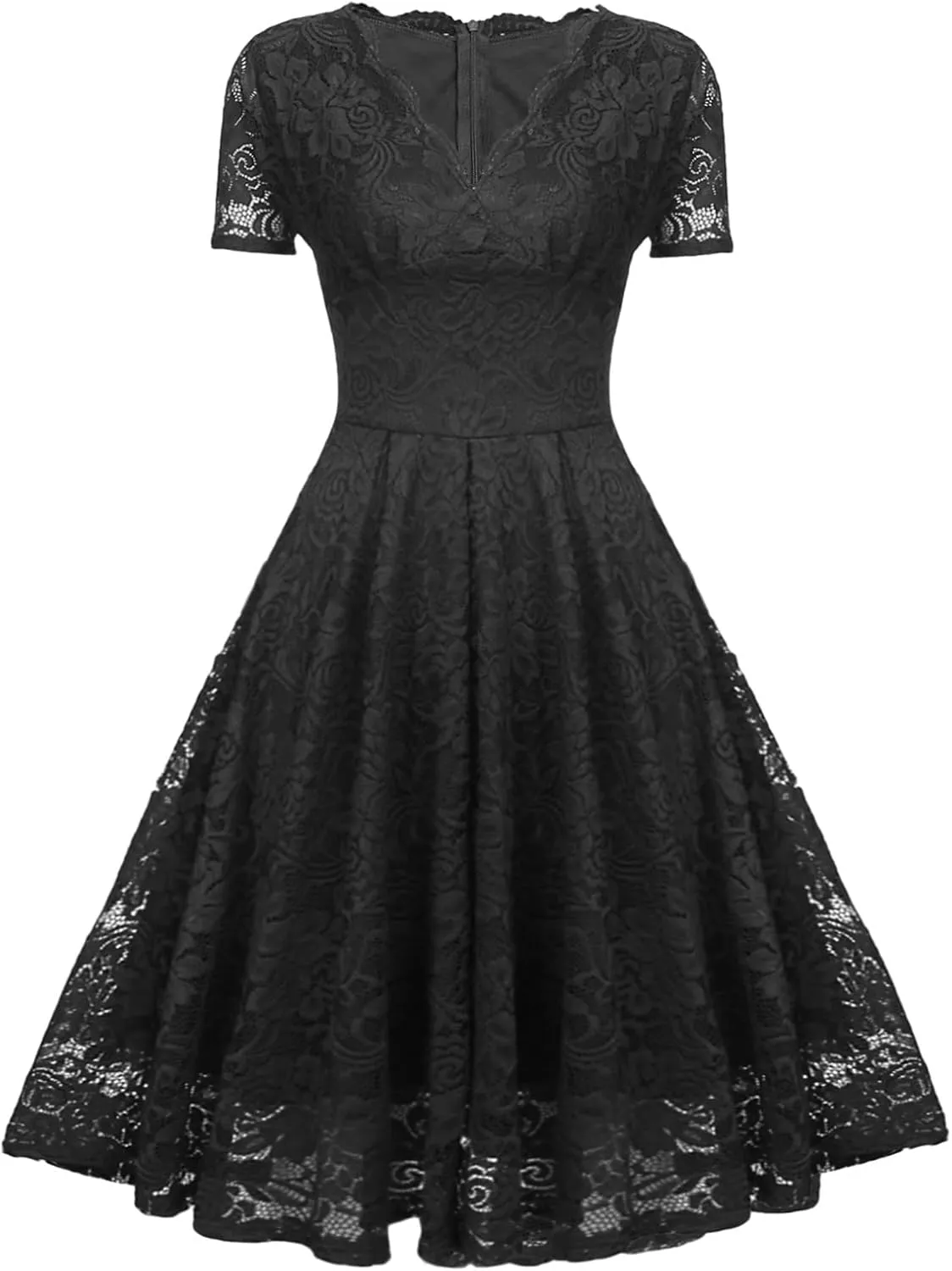 Rvidbe Lace Dress for Women Short Sleeve V Neck Empire Waist A-Line Midi Dresses Wedding Bridesmaid Party Evening Dresses