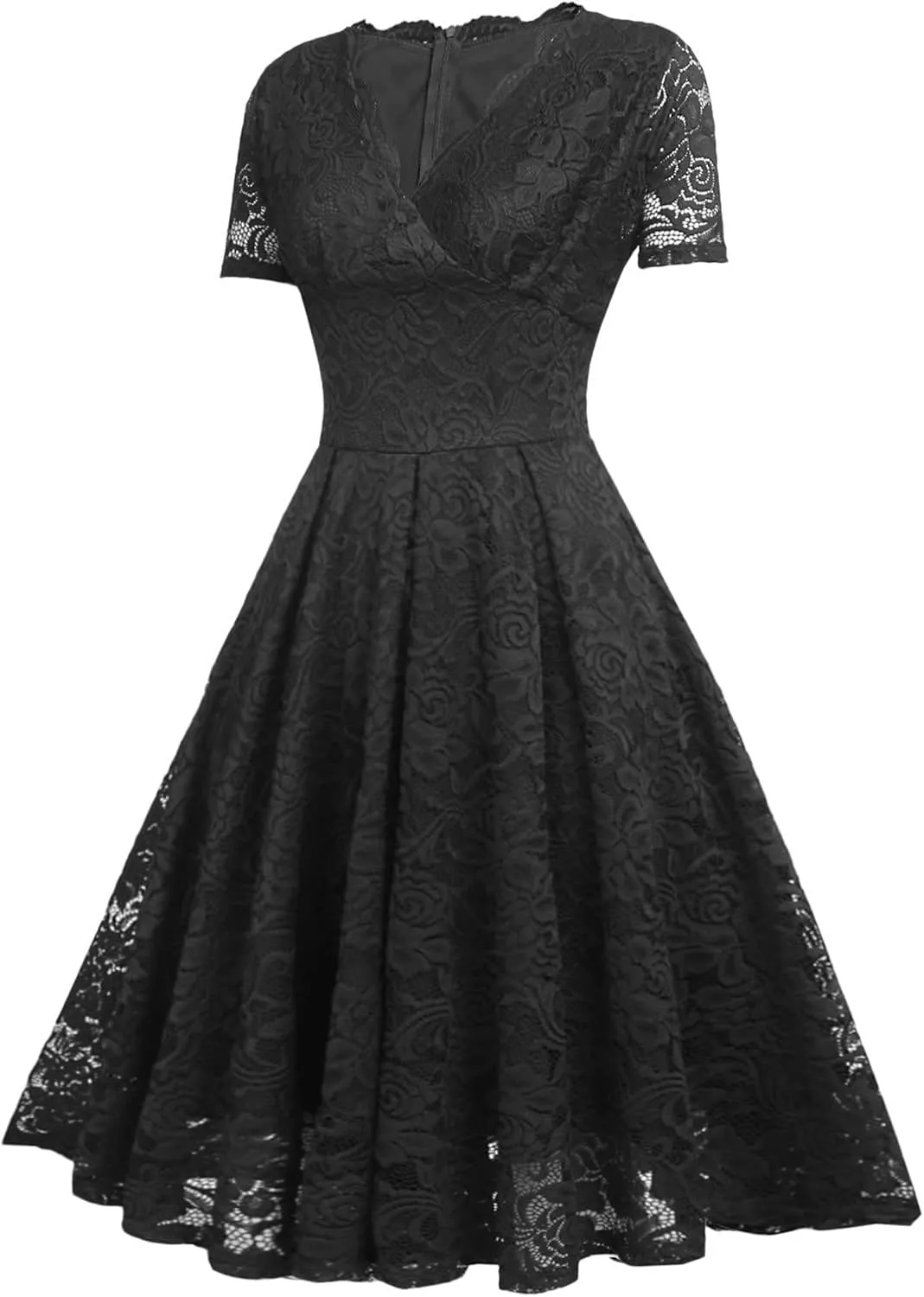 Rvidbe Lace Dress for Women Short Sleeve V Neck Empire Waist A-Line Midi Dresses Wedding Bridesmaid Party Evening Dresses