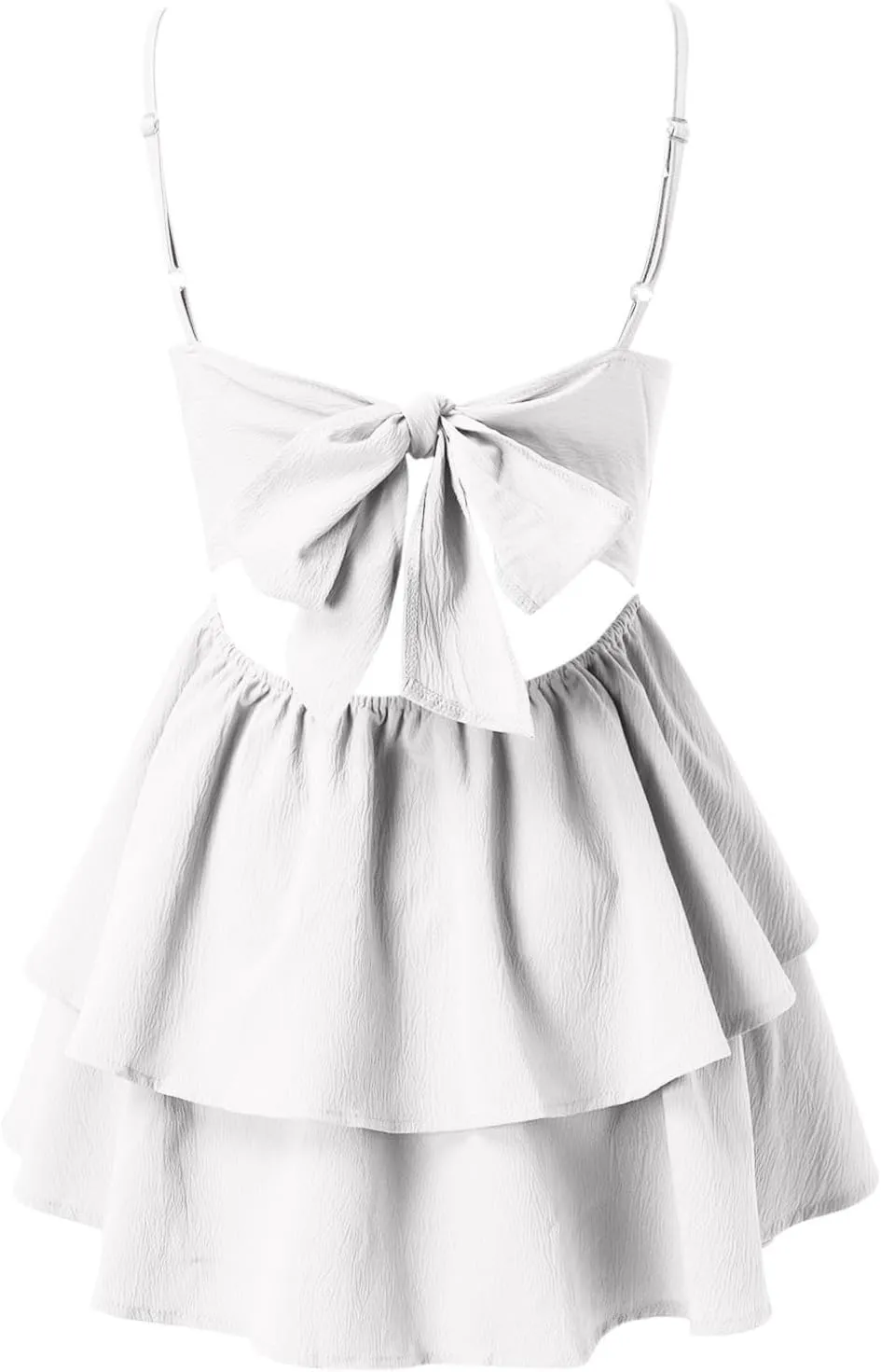 Rvidbe Women's Backless Bow Tie Short Dress 2025 Summer Casual Spaghetti Strap Tiered Ruffle Mini Dresses Party Club Outfit