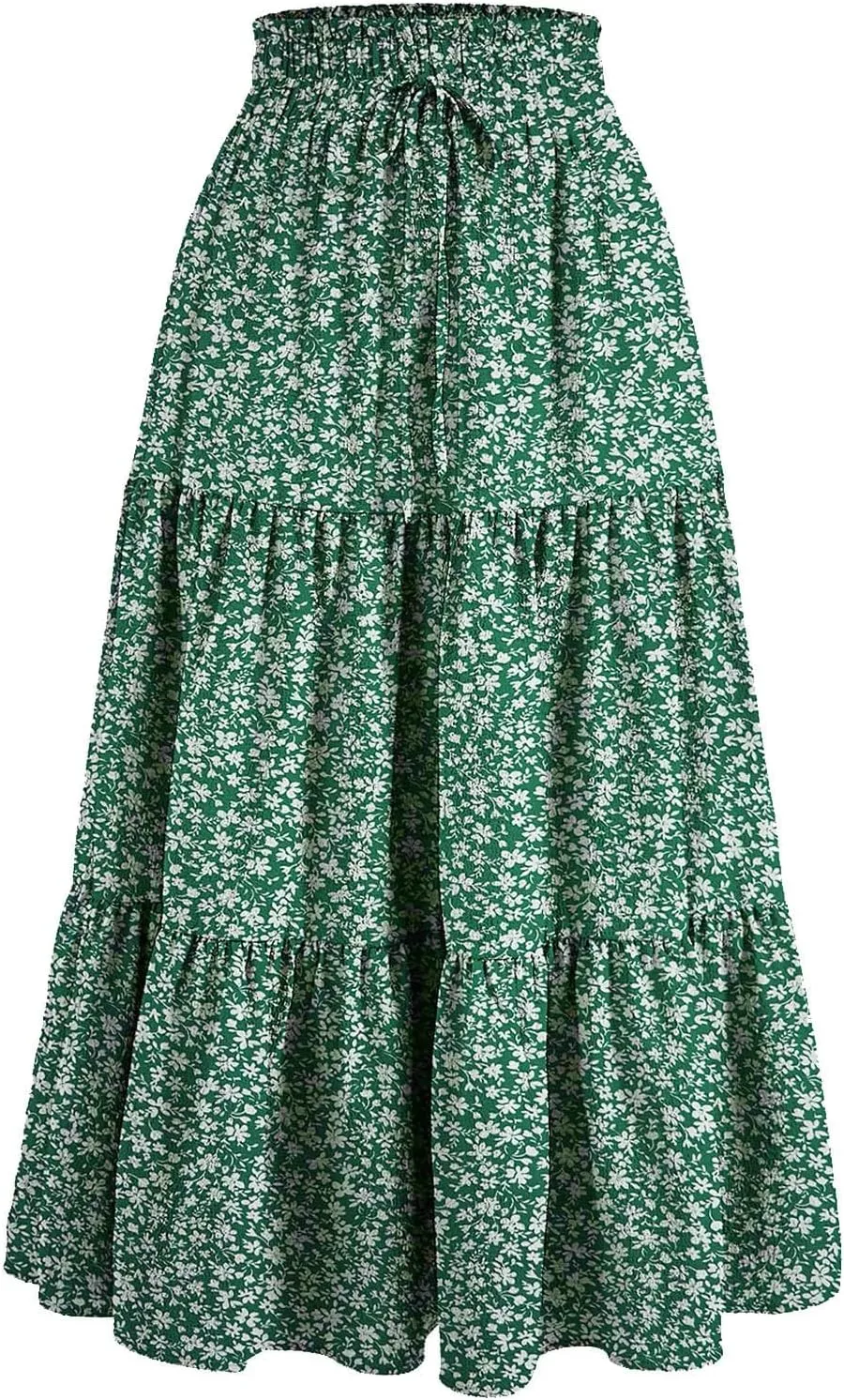 Rvidbe Women's Summer Casual Maxi Skirt Pleated A-Line Flowy Ruffle Tiered Elastic High Waist Vacation Beach Long Skirts