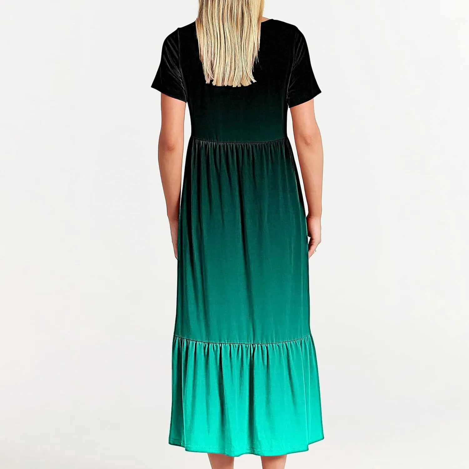 Semi Formal Dresses for Women 2024 Trendy Spring Short Sleeve Gradient Maxi Long Dress Ruffle Flowy Resort Sundress
