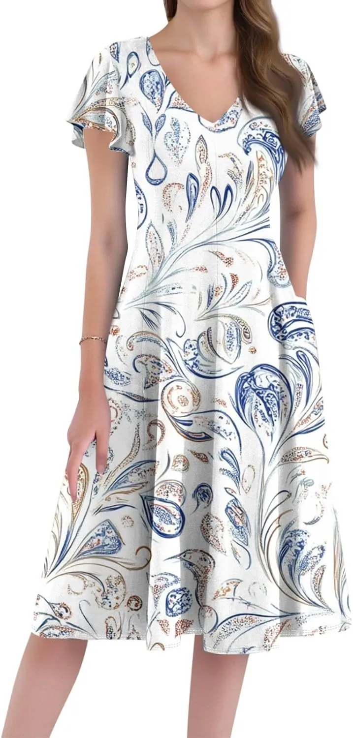 Semi Formal Wedding Guest Dresses Short Sleeve Summer Casual Plus Size Split Fashion Empire Waist Midi Dress for Women