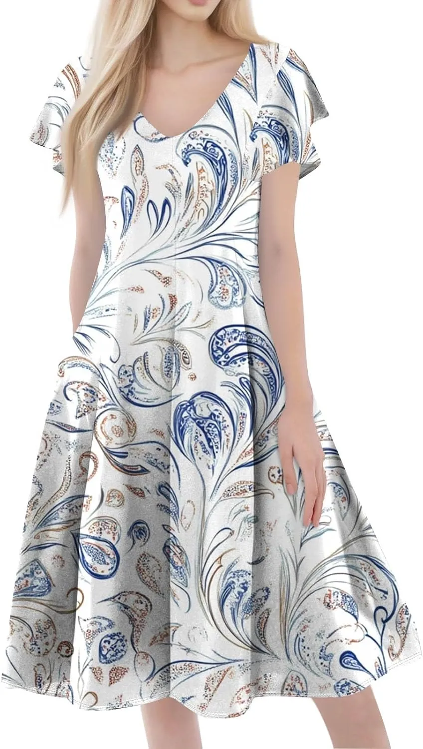 Semi Formal Wedding Guest Dresses Short Sleeve Summer Casual Plus Size Split Fashion Empire Waist Midi Dress for Women