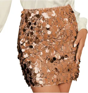 Sequin Bodycon Skirt for Women Y2k Sparkly Mini Skirts Sexy Glitter Shiny Skirt Night Out Party Club Dance Rave