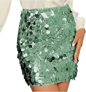 Sequin Skirt for Women Stretchy High Waist Bodycon Night Out Party Shine Sparkly Mini Skirts Prom Club Outfits