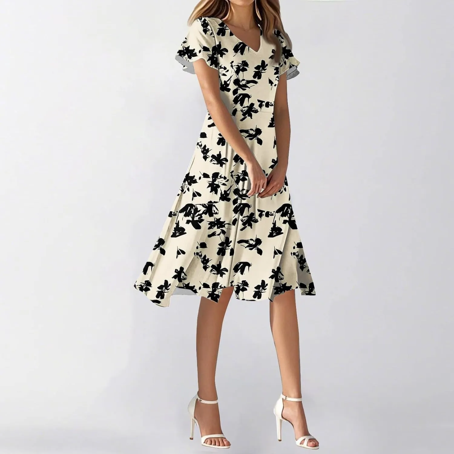 Sexy Dresses for Women Date Night V Neck Boho Knee Length Summer 2025 Tie Dye Floral Short Sleeve Short Skirt