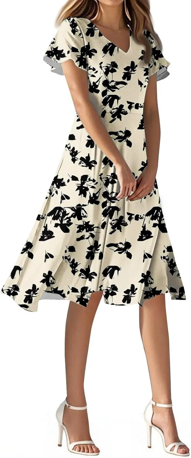 Sexy Dresses for Women Date Night V Neck Boho Knee Length Summer 2025 Tie Dye Floral Short Sleeve Short Skirt