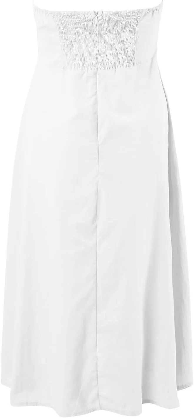 Sexy Front Strapless Sweetheart Neckline Midi Dresses for Women Smocked Cutout Tube Linen Dress Summer Dress Knee