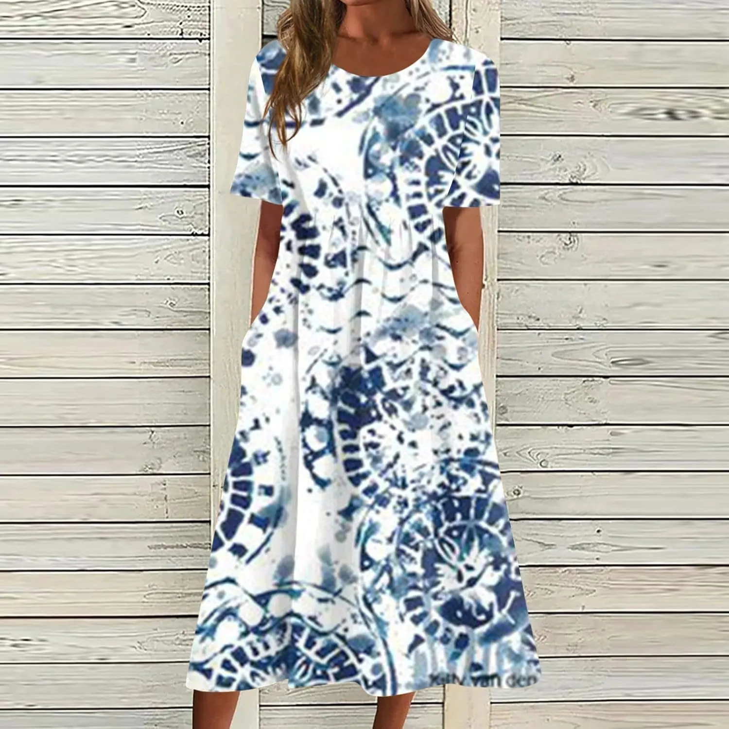 SGASY Women Short Sleeve Dress 2024 Spring Summer Loose Floral Casual Summer Flowy Tiered Long Maxi Dresses with Pockets
